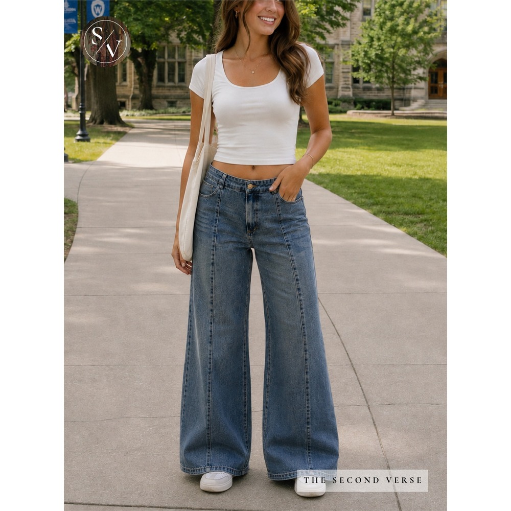 Kensie Jeans Women 16 Blue The Kaya High Rise Wide Leg Denim